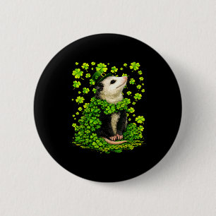 Macaron Rond 5 Cm Opossum chanceux avec trèfles shamrocks st patrick