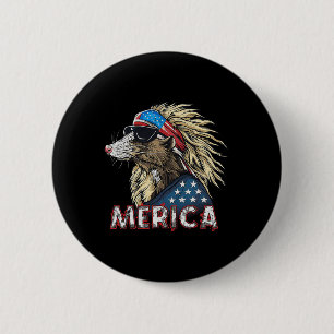 Macaron Rond 5 Cm Opossum Possum - Patriotique Usa 4 juillet Amériqu