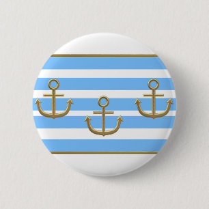 Macaron Rond 5 Cm or ancre bleu blanc arrière - plan