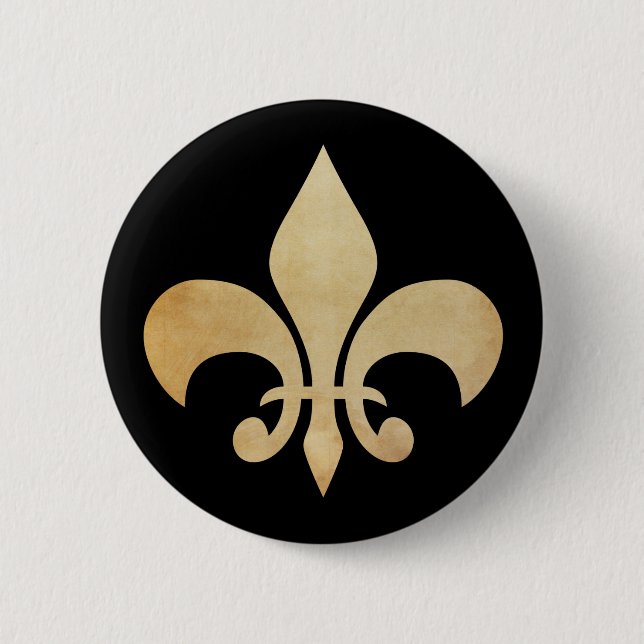 Macaron Rond 5 Cm Or antique et fleur de Lis noir (Devant)