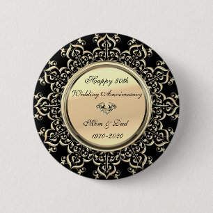 Macaron Rond 5 Cm Or Diamant Tourbillons Noir 50e Anniversaire de Ma