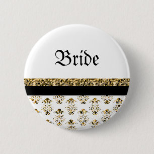 Macaron Rond 5 Cm Or noir blanc mariage damassé