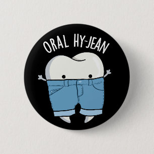 Macaron Rond 5 Cm Oral Hy-jean Funny Tooth Pun Dark BG