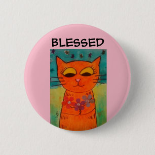 MACARON ROND 5 CM ORANGE CAT ART BÉNÉFICIÉ BOUTON