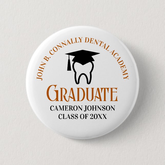 Macaron Rond 5 Cm Orange Dental School Custom Dentist Graduation (Devant)
