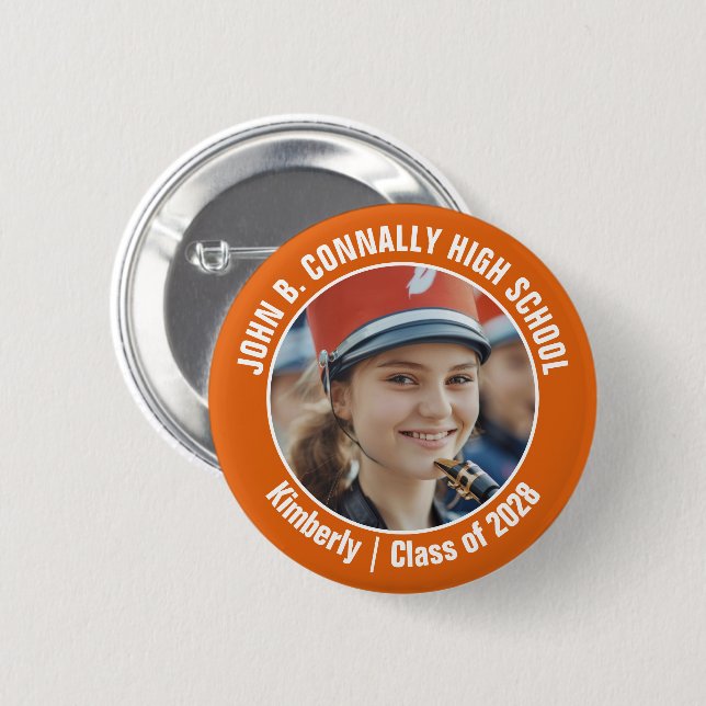 Macaron Rond 5 Cm Orange Marching Band Photo High School Brag (Devant & derrière)