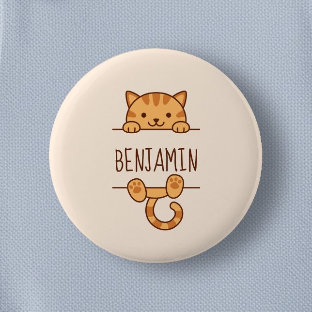 Macaron Rond 5 Cm Orange Tabby Cat Pékin derrière Nom Personnalisé (Créateur téléchargé)