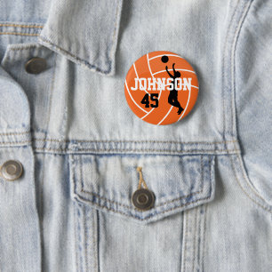 Macaron Rond 5 Cm Orange Volleyball avec Silhouette Player