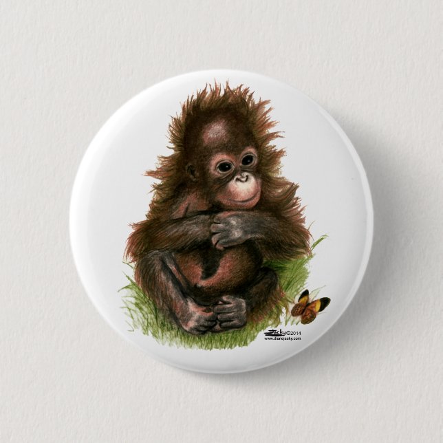 Macaron Rond 5 Cm Orangutan Baby and Butterfly (Devant)