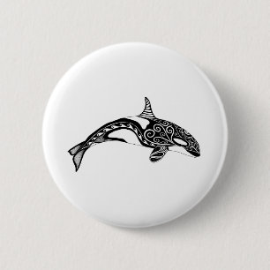 Macaron Rond 5 Cm Orca - Dessin à la main - Noir et blanc