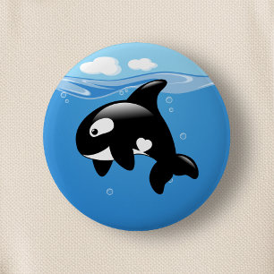 Macaron Rond 5 Cm Orca Whale en Océan