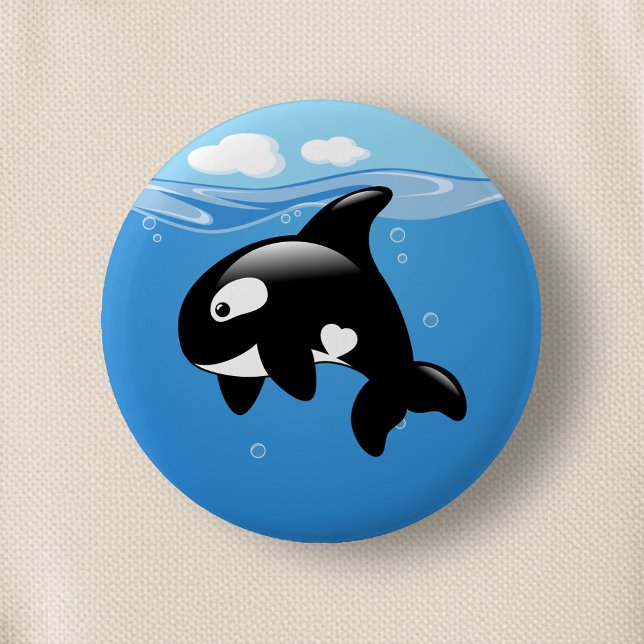 Macaron Rond 5 Cm Orca Whale en Océan (Créateur téléchargé)