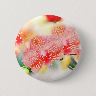 Macaron Rond 5 Cm Orchidées d'aquarelle
