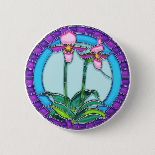 Macaron Rond 5 Cm Orchidées de Madame pantoufle en verre souillé de