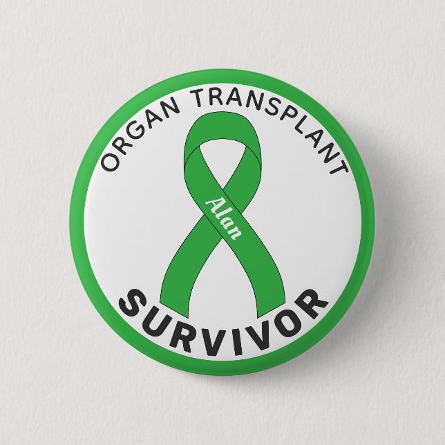 Macaron Rond 5 Cm Organ Transplant Survivor Ribbon White Button (Devant)