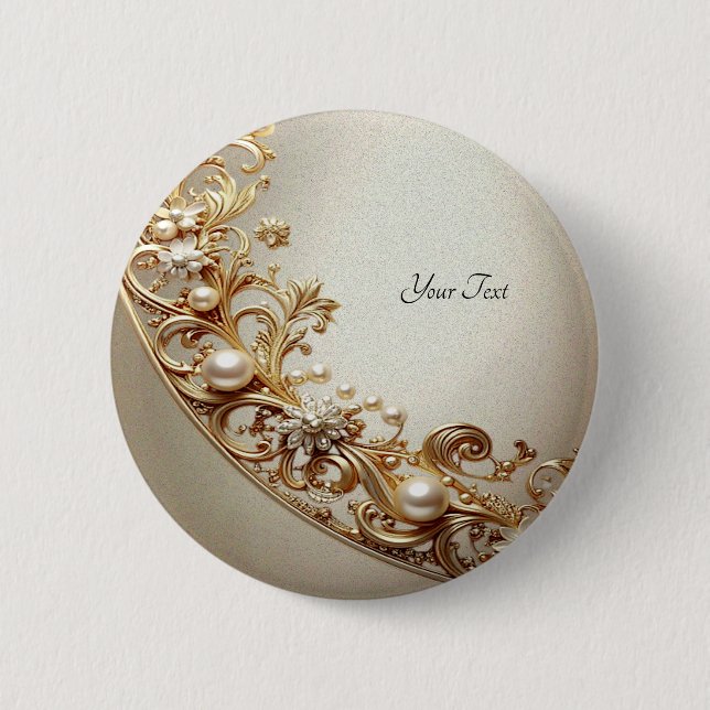 Macaron Rond 5 Cm Ornate Gold Flourish Button (Devant)