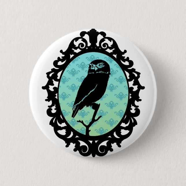 Macaron Rond 5 Cm Ornated a encadré le hibou (Devant)