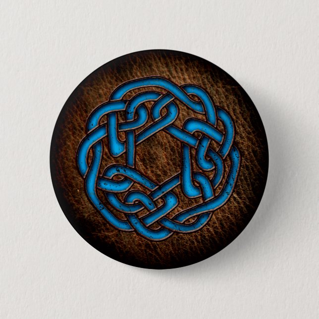Macaron Rond 5 Cm Ornement céleste bleu vif sur cuir (Devant)