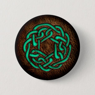 Macaron Rond 5 Cm Ornement celtique vert mystique sur le cuir