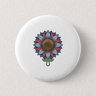 Macaron Rond 5 Cm Ornement de tournesol en denim patriotique vintage