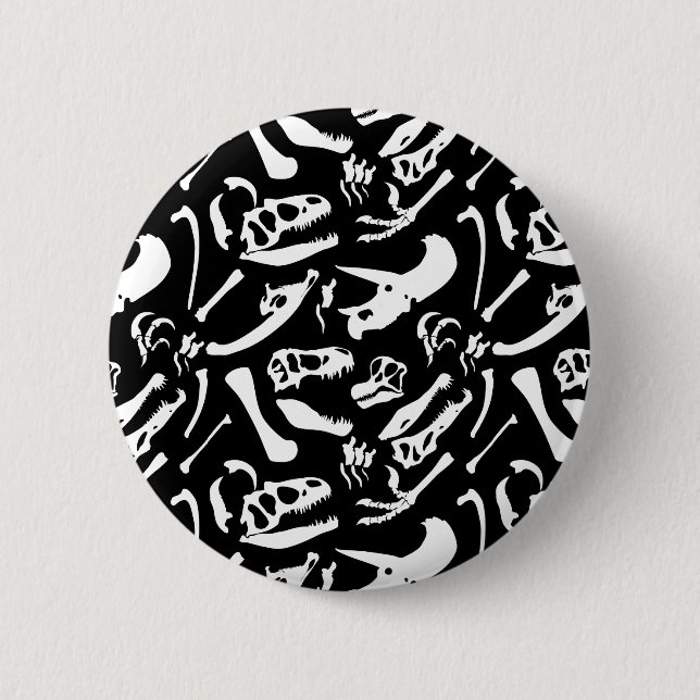 Macaron Rond 5 Cm Os de dinosaure (noir et blanc) (Devant)
