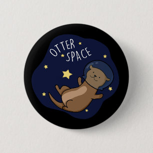 Macaron Rond 5 Cm Otter, astronaute de Otter Pun Dark BG