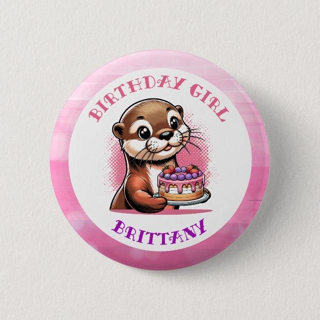 Macaron Rond 5 Cm Otter Fille d'anniversaire à thème (Devant)