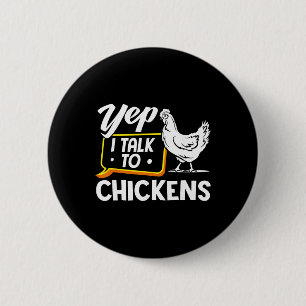 Macaron Rond 5 Cm Oui je parle aux poulets - Drôle de ferme pour les