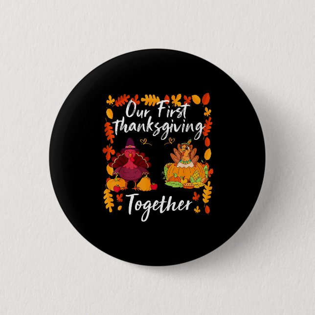 Macaron Rond 5 Cm Our First Thanksgiving Together Matching Couple  (Devant)