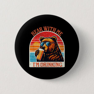 Macaron Rond 5 Cm Ours Boire Bière Extérieur Funny Grizzly Randonnée