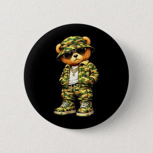 Macaron Rond 5 Cm Ours en peluche Hip Hop Camouflage Gangsta Cool