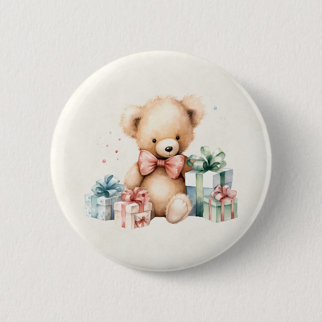 Macaron Rond 5 Cm Ours en peluche mignonne avec cadeaux de Noël (Devant)