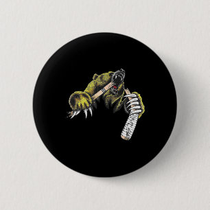 Macaron Rond 5 Cm Ours Grizzly Éclatant Malgré Bâton de Hockey Qui M