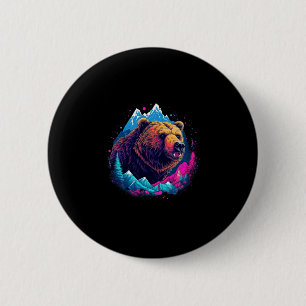 Macaron Rond 5 Cm Ours grizzly extérieur nature alaska chasse randon