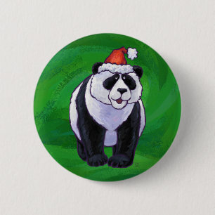 Macaron Rond 5 Cm Ours mignon Panda à Santa Hat sur Vert