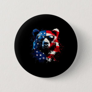 Macaron Rond 5 Cm Ours Patriote Drapeau Américain Ours Grizzly 4 Jui