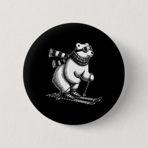 Macaron Rond 5 Cm Ours Polaire Drôle Aime Skier Dans La Neige En H