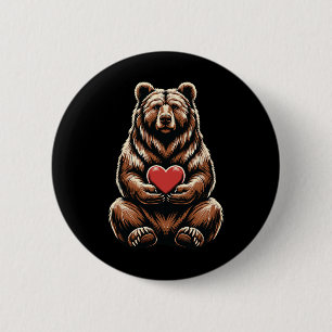 Macaron Rond 5 Cm Ours tenant un cœur Saint-Valentin Mignon Saint-Va