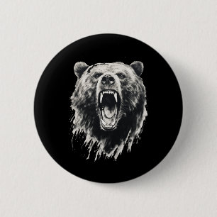 Macaron Rond 5 Cm Ours Vintage Ours Grizzly En colère Randonnée Camp