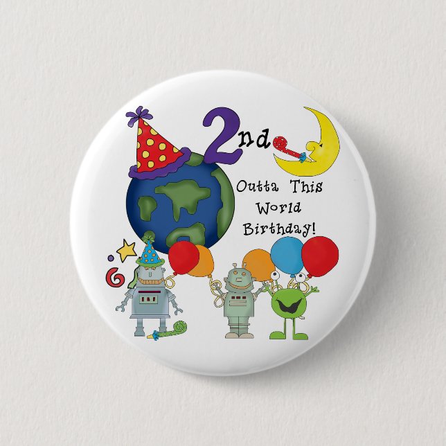 Macaron Rond 5 Cm Outta This World 2nd Birthday Tshirts (Devant)
