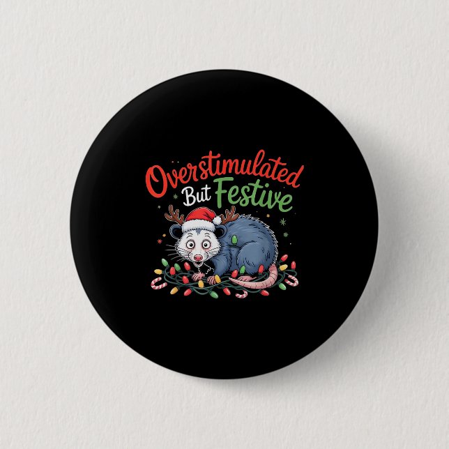 Macaron Rond 5 Cm Overstimulated But Festive Funny Christmas Ossum U (Devant)