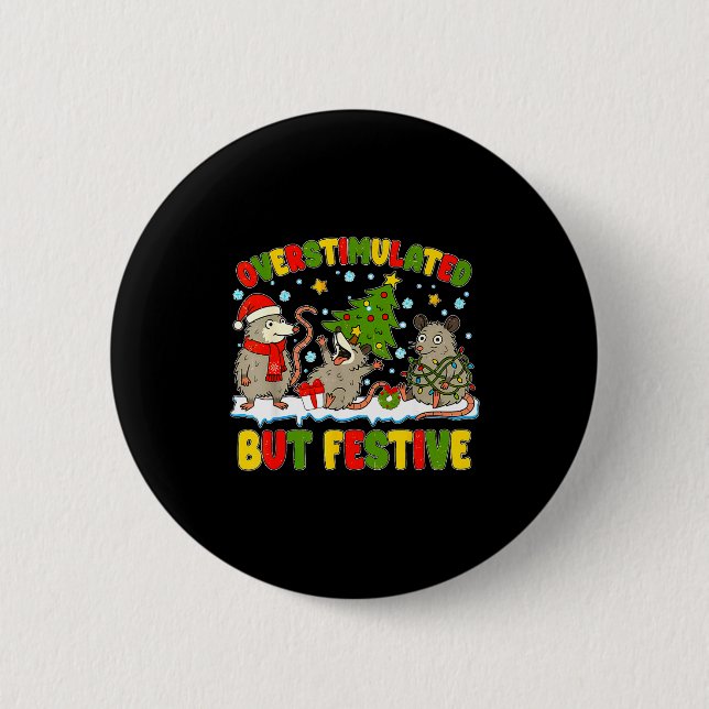 Macaron Rond 5 Cm Overstimulated But Festive Ossum Ugly Sweater Chri (Devant)