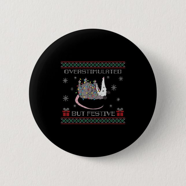 Macaron Rond 5 Cm Overstimulated But Festive Ossum Ugly Sweater Chri (Devant)