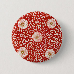 Macaron Rond 5 Cm Owen Jones Ornement Chinois Fleurs Rouges et Blanc