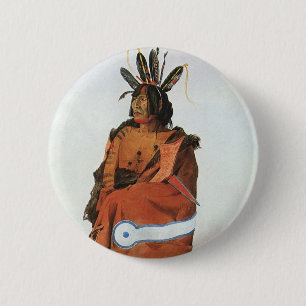 Macaron Rond 5 Cm Pachtuwa-Chta, Arikara Warrior Portrait par Bodmer