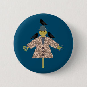 Macaron Rond 5 Cm Paille d'Halloween Scarecrow et Ravens