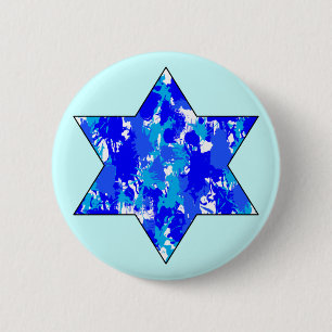 Macaron Rond 5 Cm Paint Splatter bleu étoile juive