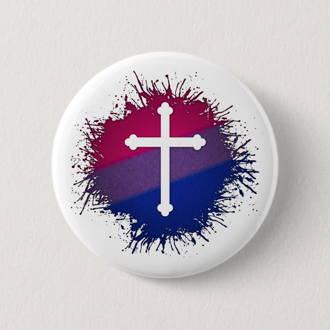 Macaron Rond 5 Cm Paint Splatz Bisexual Pride Christian Cross (Devant)