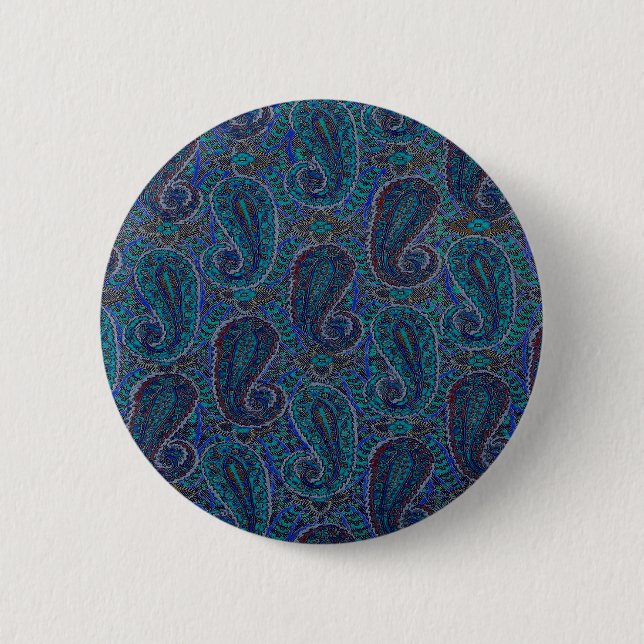 Macaron Rond 5 Cm Paisley Blue Indian Boho Motif (Devant)