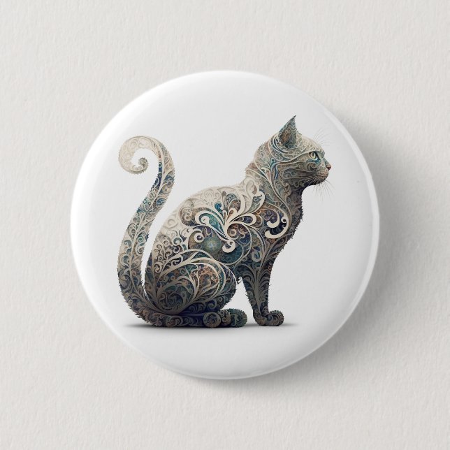 Macaron Rond 5 Cm Paisley Profil Chat (Devant)
